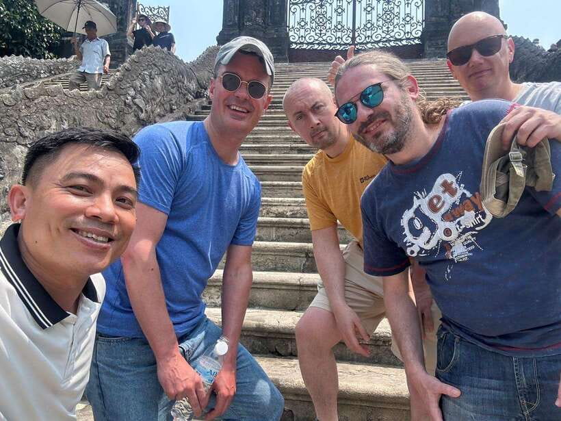 Hue: Royal Tombs & Pagoda Tour By Dragon Boat & Private Car - Khai Dinh’s steep climb and unusual decoration